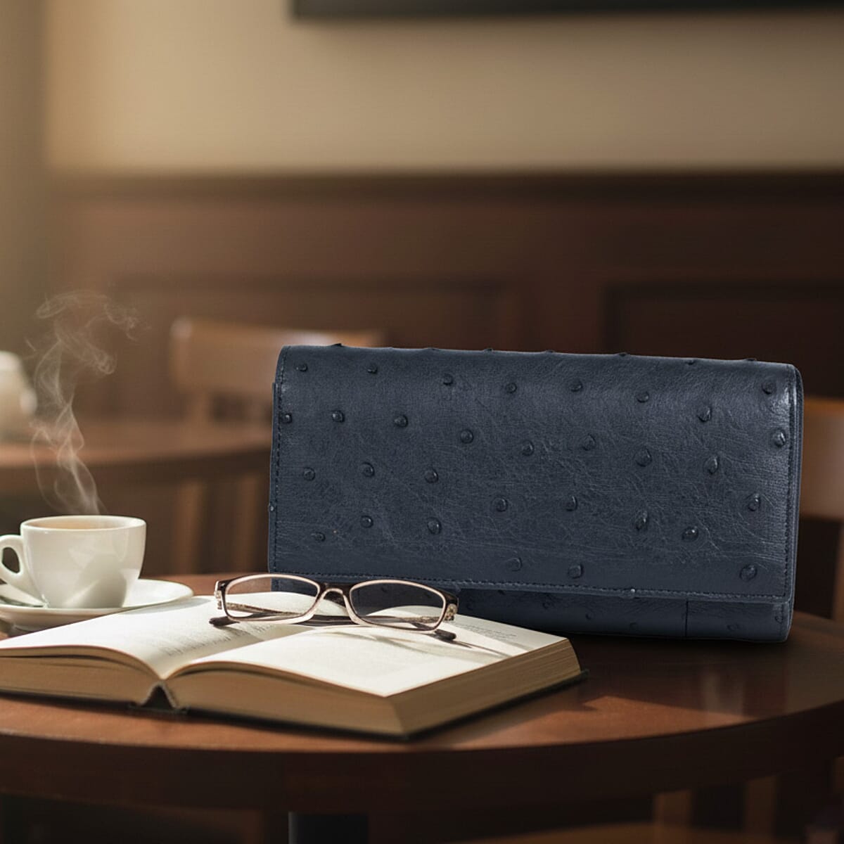 Doorbuster The Grand Pelle Black Ostrich Genuine Leather Envelope Clutch Bag image number 1