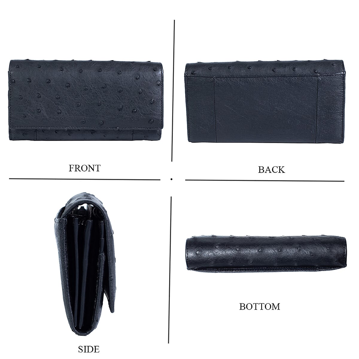 Doorbuster The Grand Pelle Black Ostrich Genuine Leather Envelope Clutch Bag image number 3