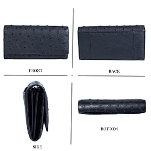  The Grand Pelle Black Ostrich Genuine Leather Envelope Clutch Bag