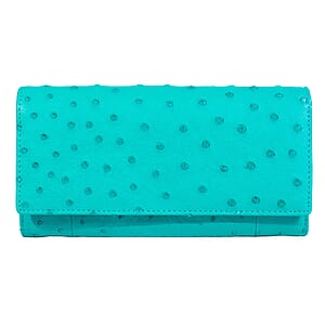 Doorbuster The Grand Pelle Turquoise Ostrich Genuine Leather Envelope Clutch Bag
