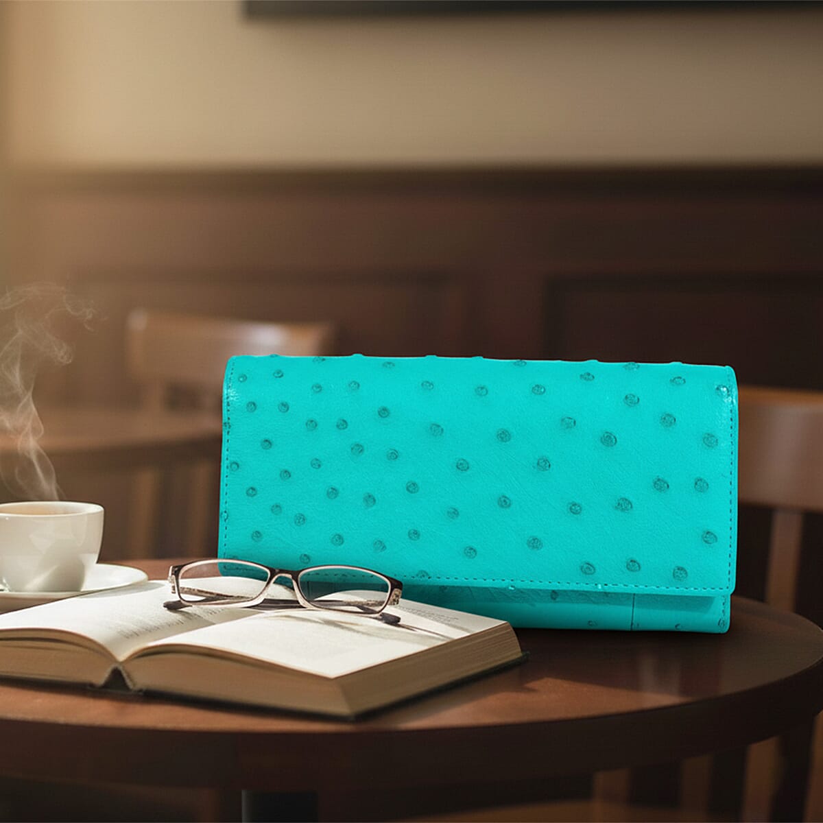 Doorbuster The Grand Pelle Turquoise Ostrich Genuine Leather Envelope Clutch Bag image number 1