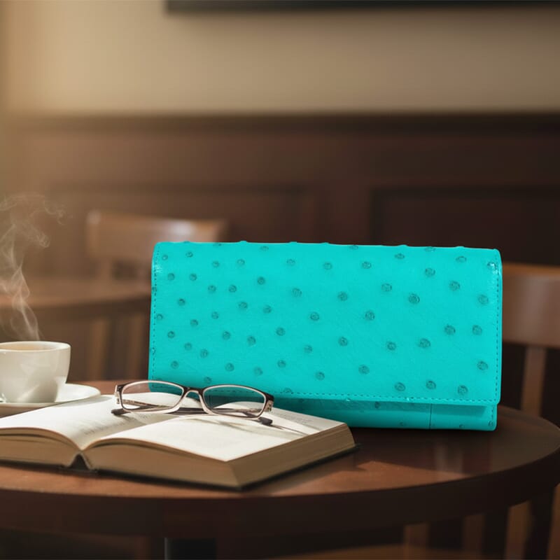 The Grand Pelle Turquoise Ostrich Genuine Leather Envelope Clutch Bag