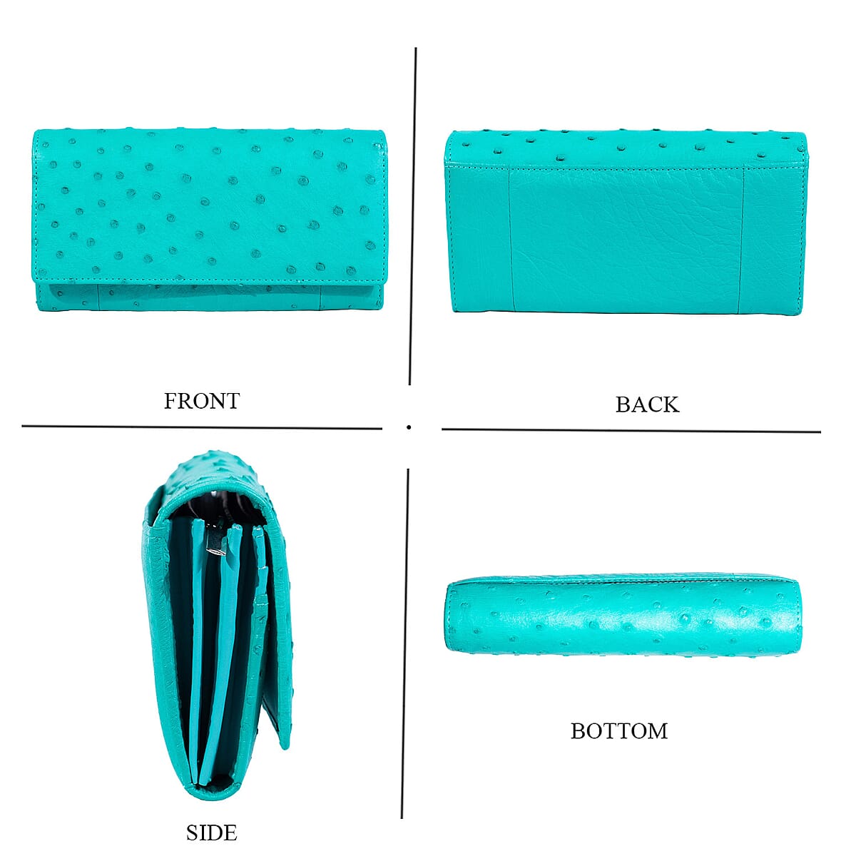 Doorbuster The Grand Pelle Turquoise Ostrich Genuine Leather Envelope Clutch Bag image number 3