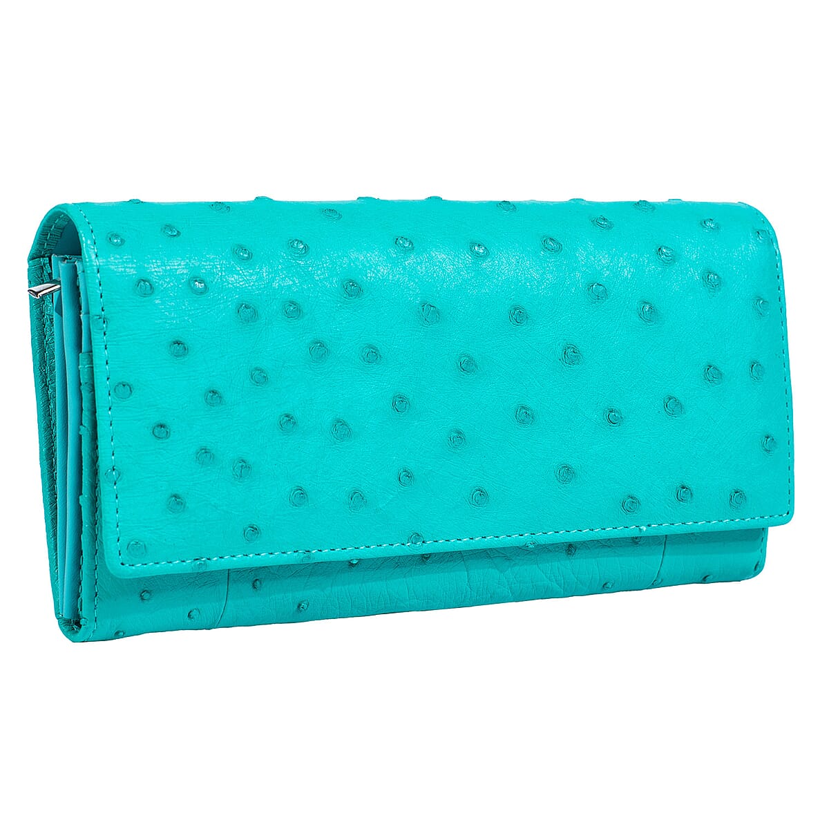 Doorbuster The Grand Pelle Turquoise Ostrich Genuine Leather Envelope Clutch Bag image number 4