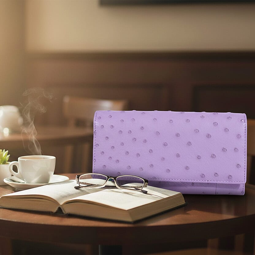 The Grand Pelle Purple Ostrich Genuine Leather Envelope Clutch Bag