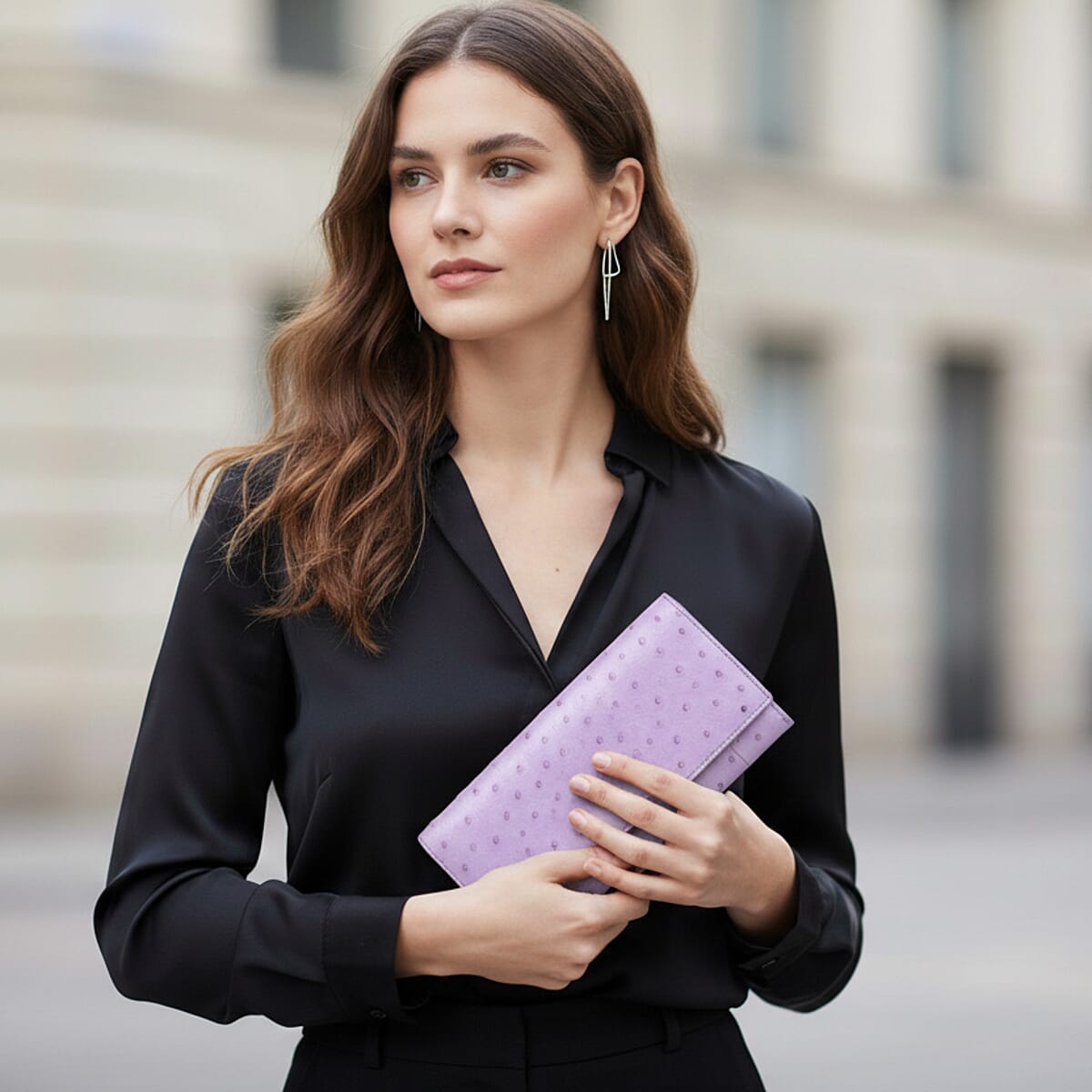 Doorbuster The Grand Pelle Purple Ostrich Genuine Leather Envelope Clutch Bag image number 2