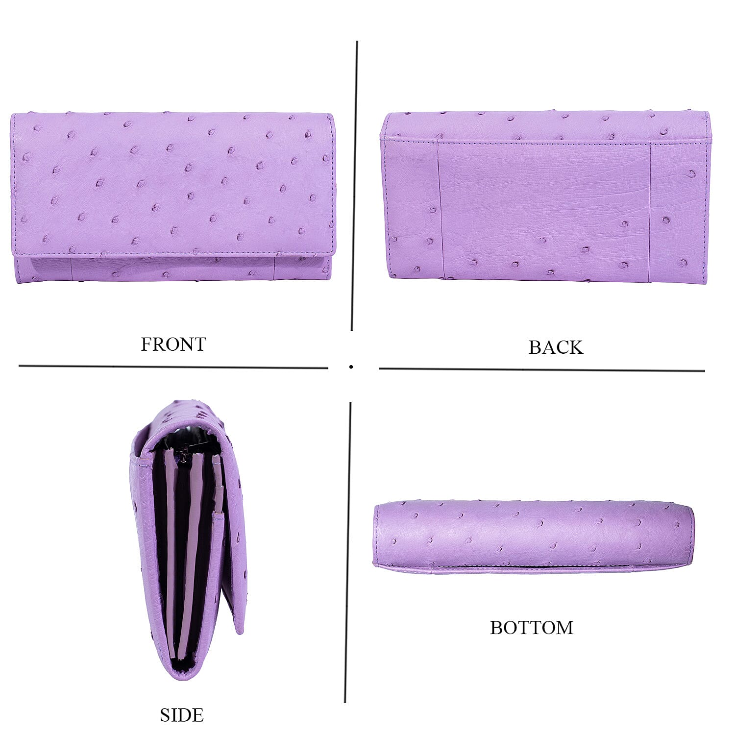 The Grand Pelle Purple Ostrich Genuine Leather Envelope Clutch Bag