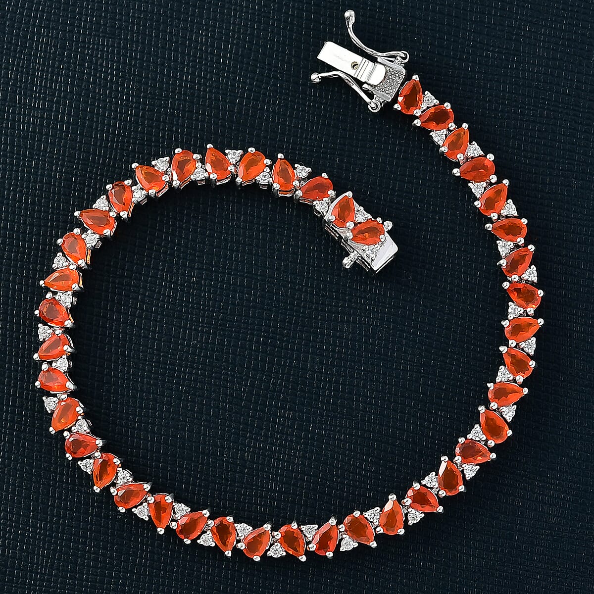 D'Joy AAA Crimson Fire Opal and White Zircon 5.70 ctw Bracelet in Rhodium Over Sterling Silver (7.00 In) image number 1