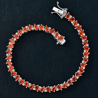 D'Joy AAA Crimson Fire Opal and White Zircon 5.70 ctw Bracelet in Rhodium Over Sterling Silver (7.00 In)