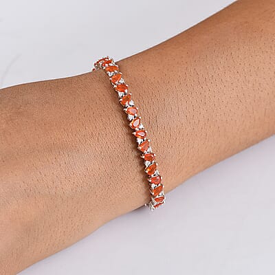 D'Joy AAA Crimson Fire Opal and White Zircon 5.70 ctw Bracelet in Rhodium Over Sterling Silver (7.00 In)