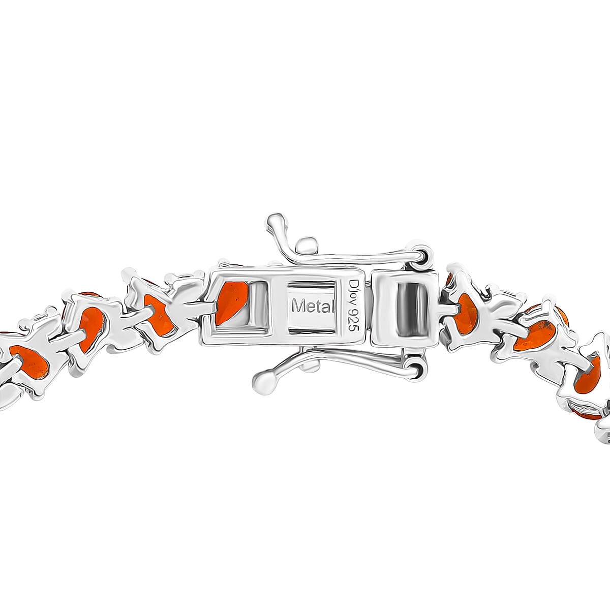 D'Joy AAA Crimson Fire Opal and White Zircon 5.70 ctw Bracelet in Rhodium Over Sterling Silver (7.00 In) image number 3