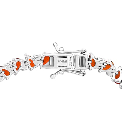 D'Joy AAA Crimson Fire Opal and White Zircon 5.70 ctw Bracelet in Rhodium Over Sterling Silver (7.00 In)