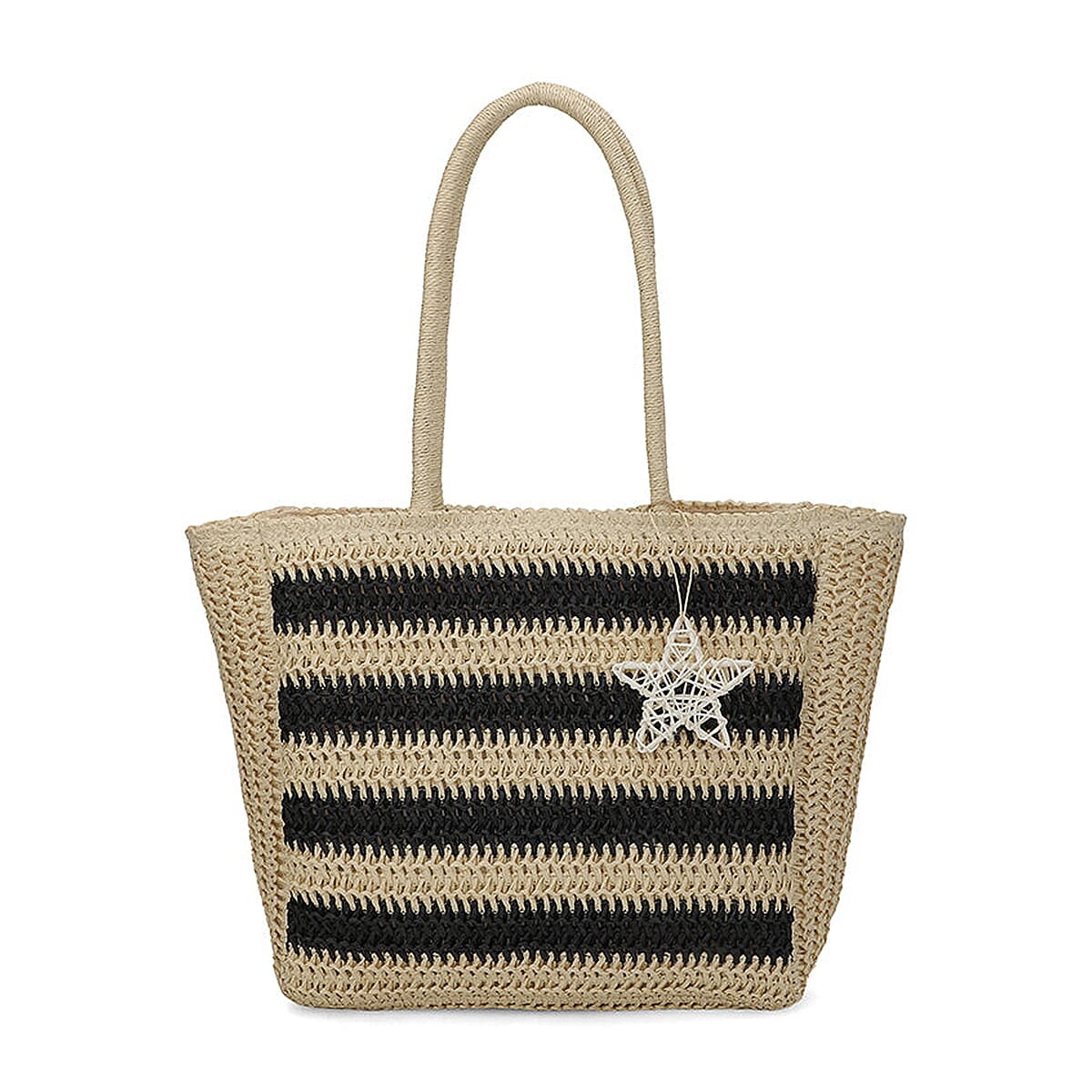 Closeout Vintage Havana Black Stripes Crochet Design Tote Bag image number 0