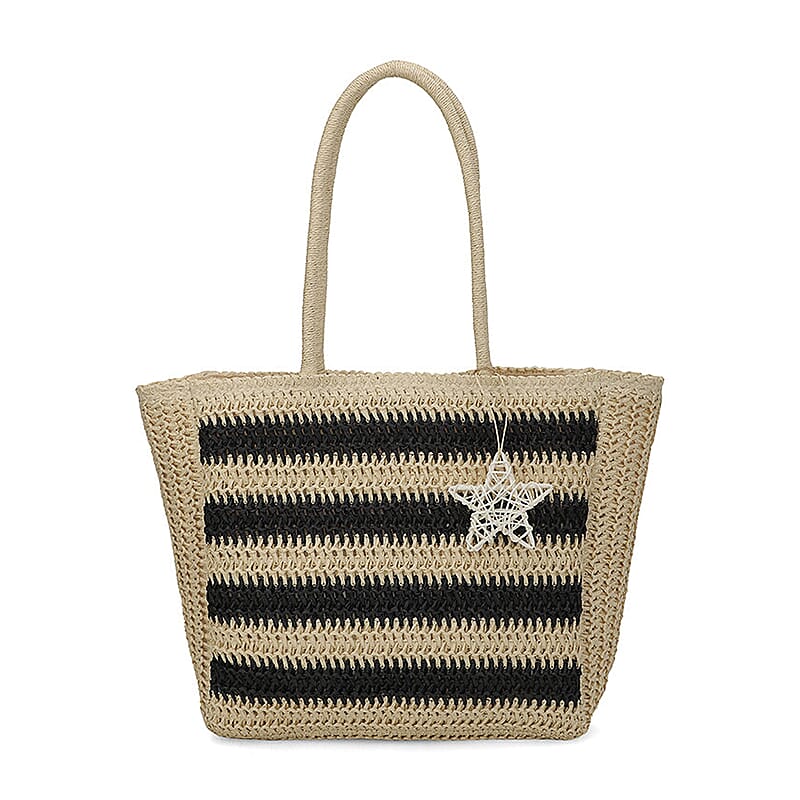 Closeout Vintage Havana Black Stripes Crochet Design Tote Bag