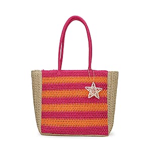 Closeout Vintage Havana Pink & Peach Stripes Crochet Design Tote Bag