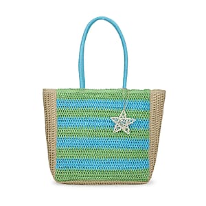 Closeout Vintage Havana Turquoise Stripes Crochet Design Tote Bag