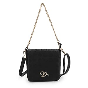 Closeout Vintage Havana Black Faux Leather Crossbody Bag with Chain Shoulder Strap