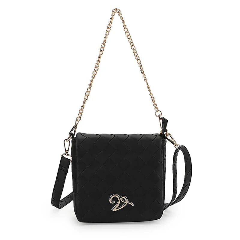 Closeout Vintage Havana Black Faux Leather Crossbody Bag with Chain Shoulder Strap