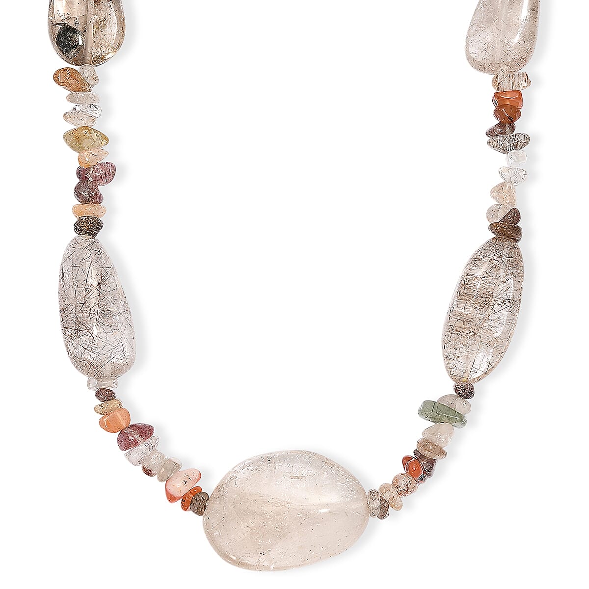 Dodolite and Multi Rutilated Quartz 470.00 ctw Beaded Necklace in Stainless Steel 24 Inches image number 0