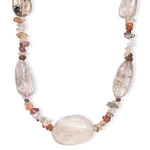 Dodolite and Multi Rutilated Quartz 470.00 ctw Beaded Necklace in Stainless Steel 24 Inches