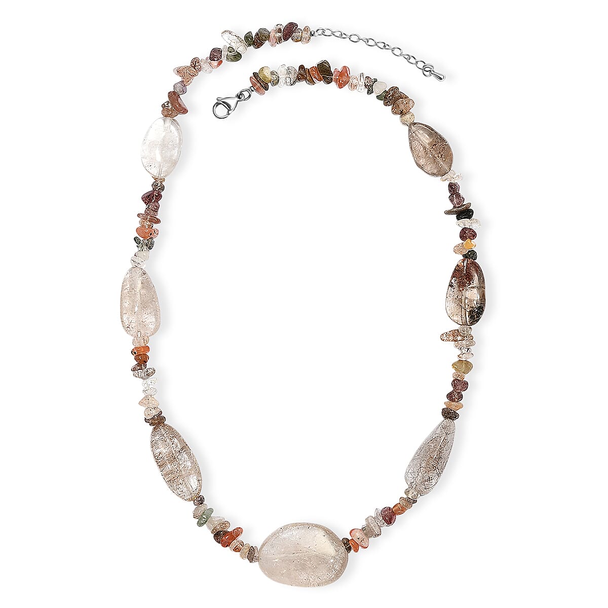Dodolite and Multi Rutilated Quartz 470.00 ctw Beaded Necklace in Stainless Steel 24 Inches image number 3