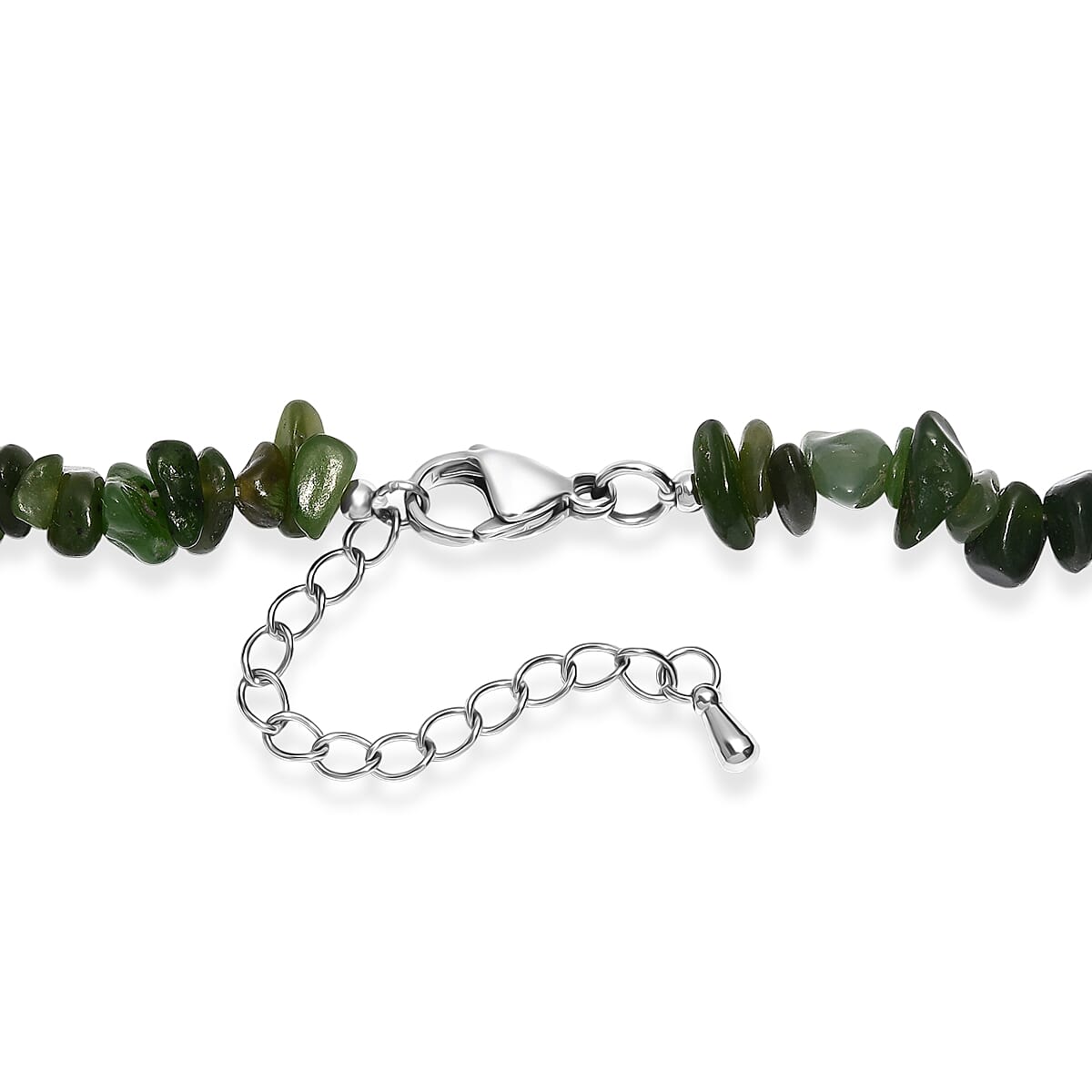 Moss Agate Tumble and Nephrite 350.00 ctw Chips Necklace in Stainless Steel 24 Inches image number 4