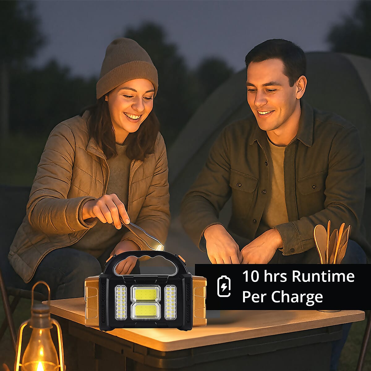 Livmore COB Multi-functional Solar Charging Outdoor Emergency Searchlight - Gold image number 1