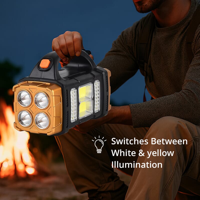 Livmore COB Multi-functional Solar Charging Outdoor Emergency Searchlight - Gold