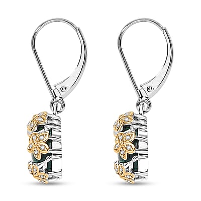 EverTrue African Malachite and White Zircon 9.75 ctw Floral Earrings in 18K YG Plated and Platinum Bond