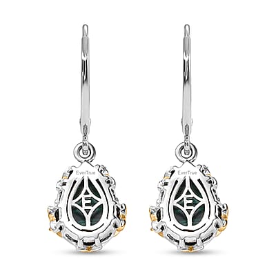 EverTrue African Malachite and White Zircon 9.75 ctw Floral Earrings in 18K YG Plated and Platinum Bond