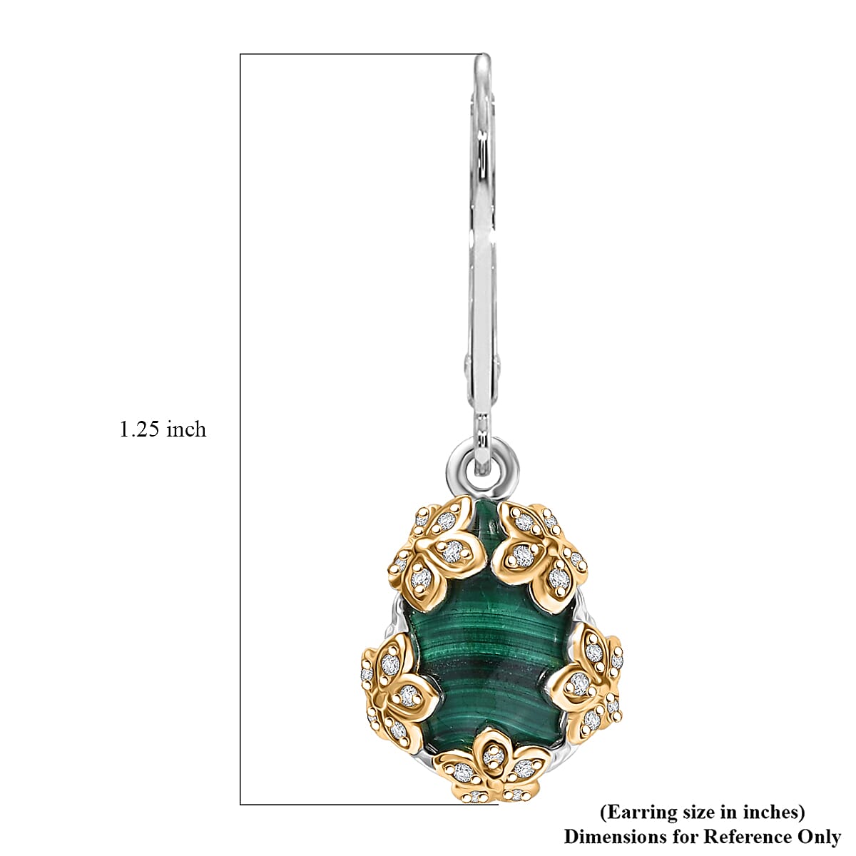 EverTrue African Malachite and White Zircon 9.75 ctw Floral Earrings in 18K YG Plated and Platinum Bond