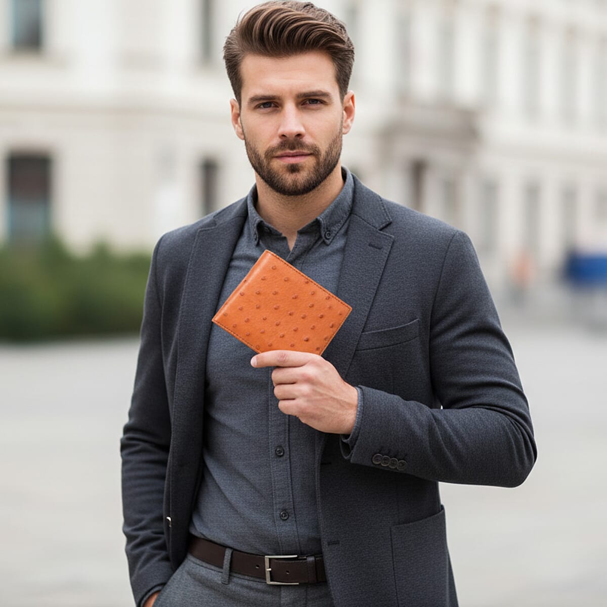 Doorbuster The Grand Pelle Brick Brown Ostrich Genuine Leather Wallet image number 3