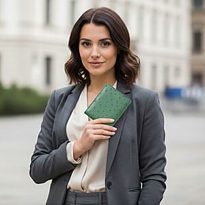  The Grand Pelle Green Ostrich Genuine Leather Wallet