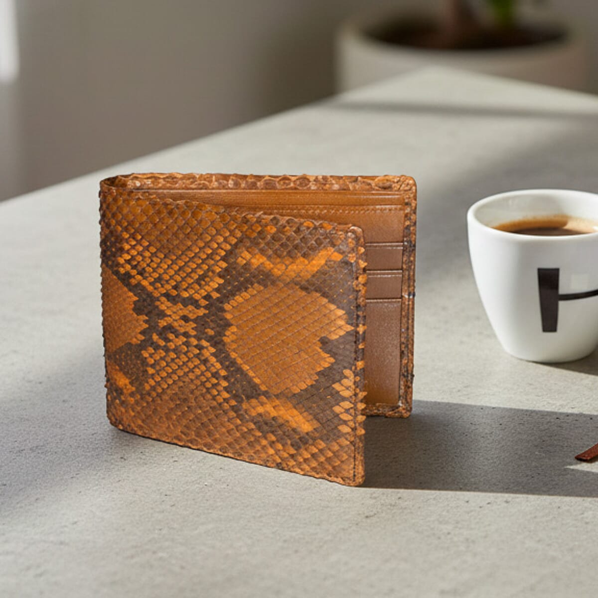  The Grand Pelle Camel Genuine Python Leather Wallet image number 1