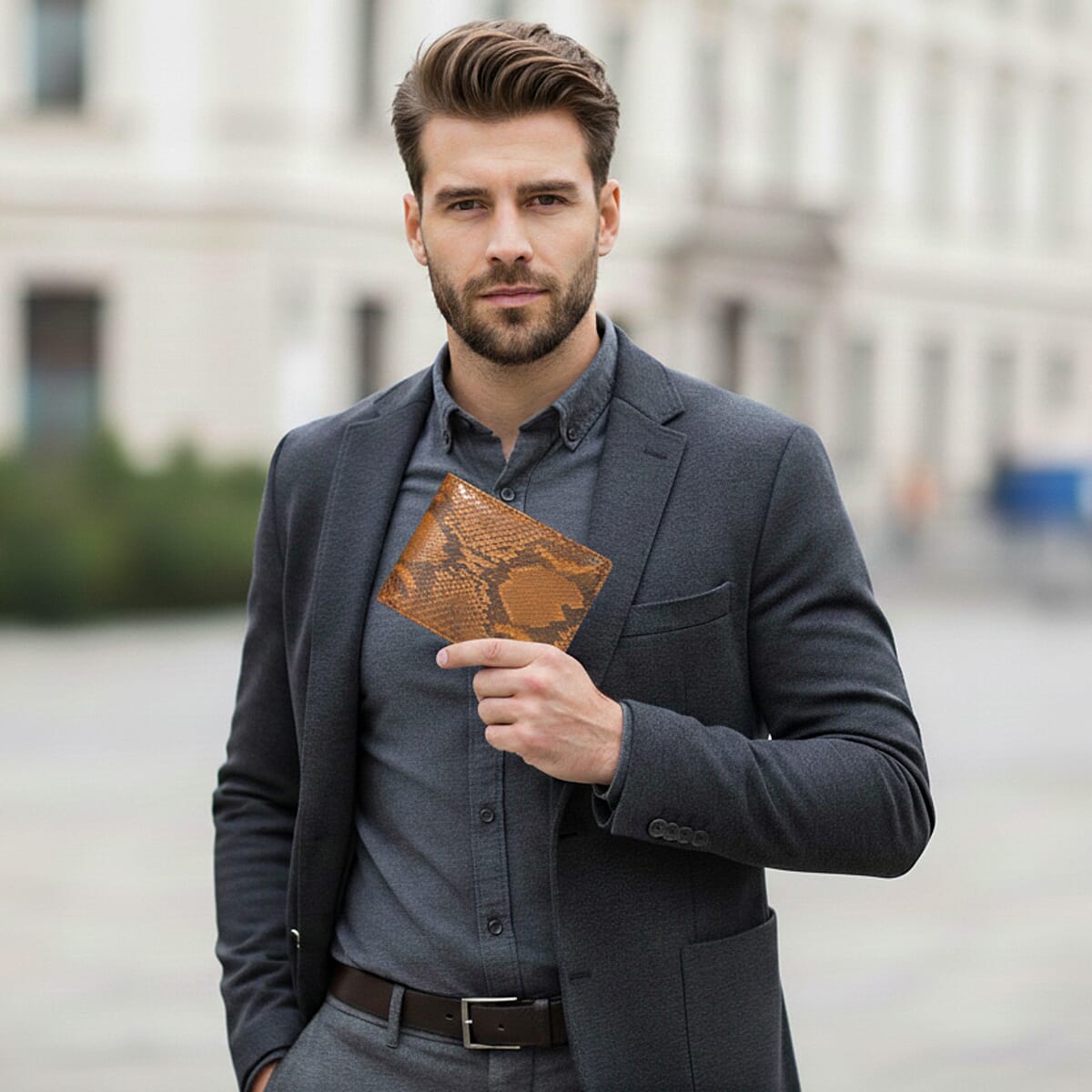  The Grand Pelle Camel Genuine Python Leather Wallet image number 3