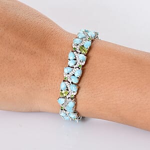 D'Joy Larimar and Multi Gemstone 33.85 ctw Sea Waves Bracelet in Rhodium Over Sterling Silver (7.25 In)