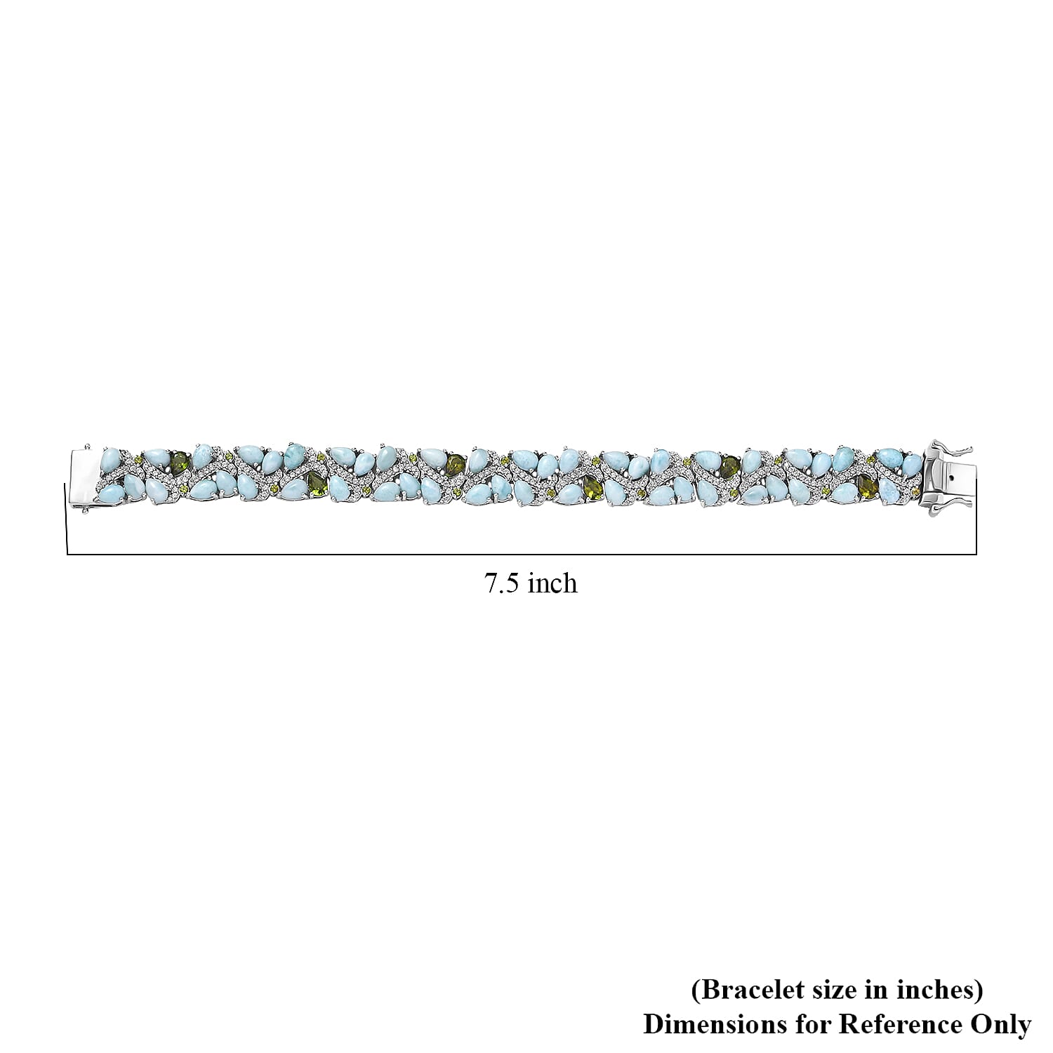 D'Joy Larimar and Multi Gemstone 33.85 ctw Sea Waves Bracelet in Rhodium Over Sterling Silver (7.25 In)