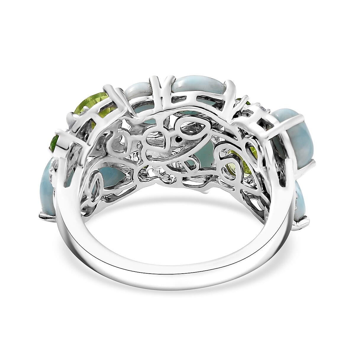 D'Joy Larimar and Multi Gemstone 5.40 ctw Sea Waves Ring in Rhodium Over Sterling Silver (Size 6.0) image number 4