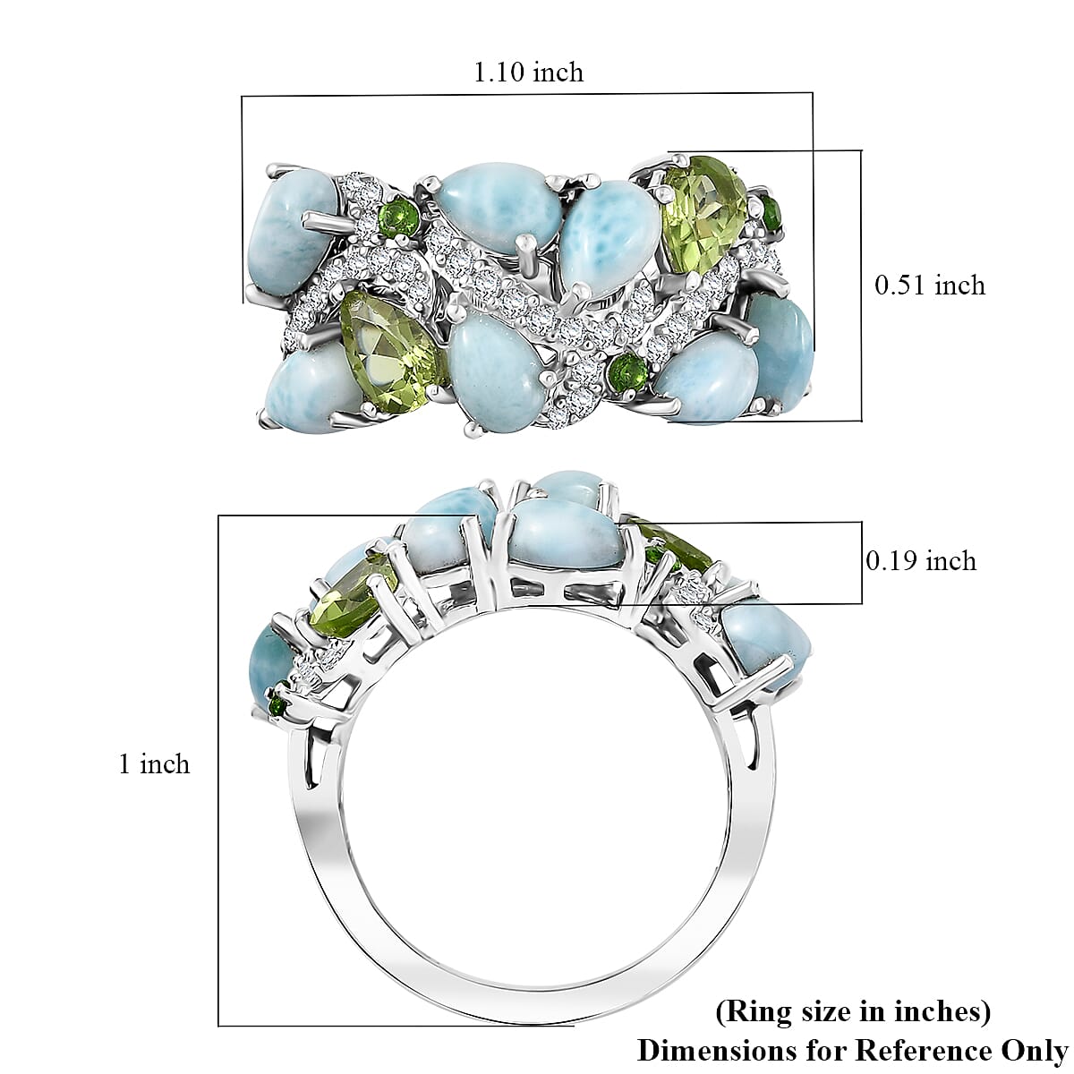 D'Joy Larimar and Multi Gemstone 5.40 ctw Ring in Rhodium Over Sterling Silver (Size 9.0) image number 5