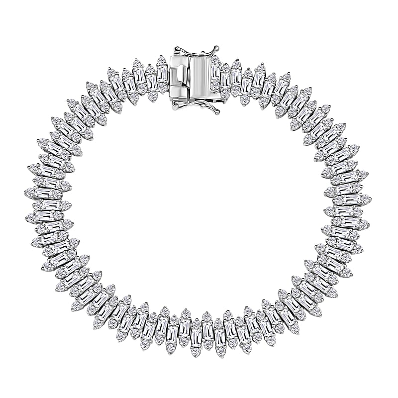 D'Joy White Zircon 17.75 ctw Sunburst Bracelet in Rhodium Over Sterling Silv (7.25 In)