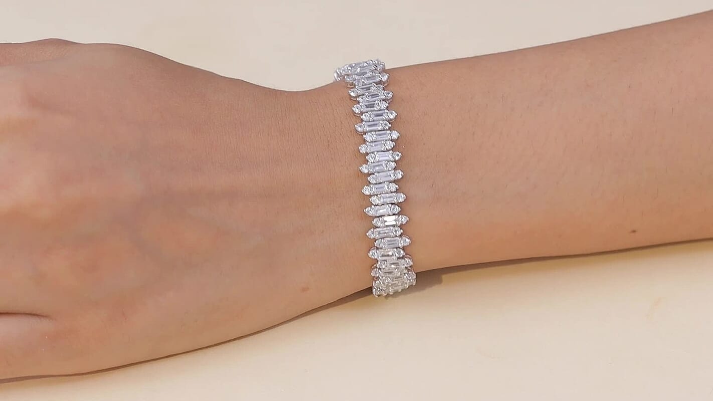D'Joy White Zircon 17.75 ctw Bracelet in Rhodium Over Sterling Silve (7.25 In)