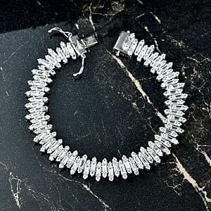 D'Joy White Zircon 17.75 ctw Sunburst Bracelet in Rhodium Over Sterling Silv (7.25 In) 