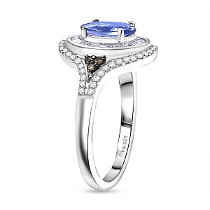 D'Joy Tanzanite, Natural Champagne and White Diamond 1.75 ctw Celestial Ring in Rhodium Over Sterling Silver (Size 10.0)