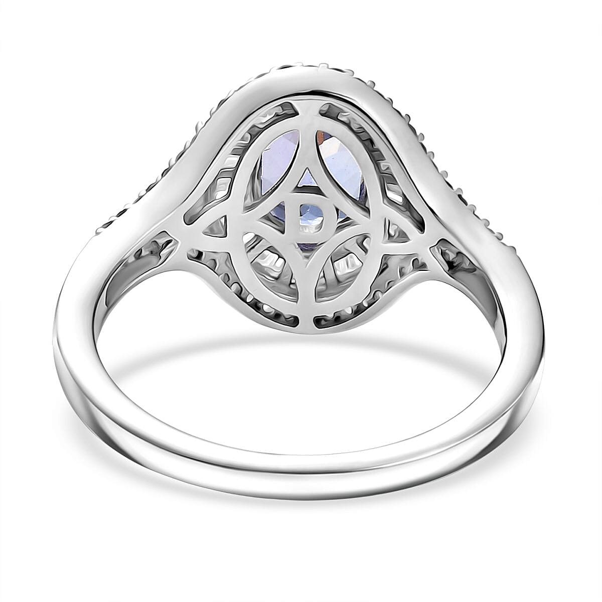 D'Joy Tanzanite, Natural Champagne and White Diamond 1.75 ctw Ring in Rhodium Over Sterling Silver (Size 10.0) image number 4