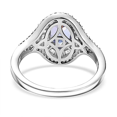 D'Joy Tanzanite, Natural Champagne and White Diamond 1.75 ctw Celestial Ring in Rhodium Over Sterling Silver (Size 10.0)