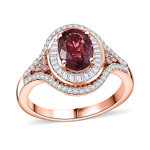D'Joy Ouro Fino Rubellite, Natural Pink and White Diamond 1.85 ctw Celestial Ring in 18K Vermeil Rose Gold Over Sterling Silver (Size 10.0)