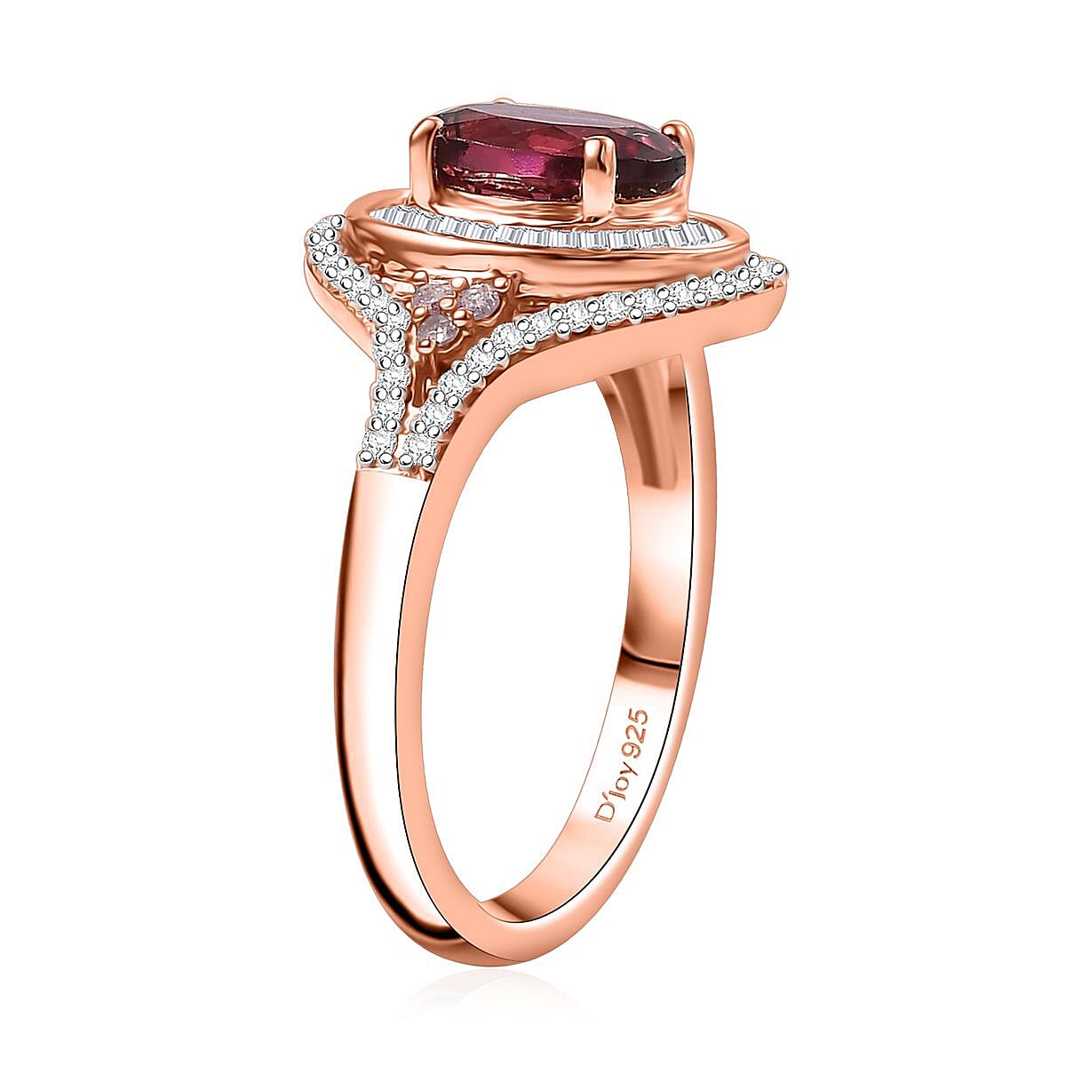 D'Joy Ouro Fino Rubellite, Natural Pink and White Diamond 1.85 ctw Celestial Ring in 18K Vermeil Rose Gold Over Sterling Silver (Size 10.0) image number 3