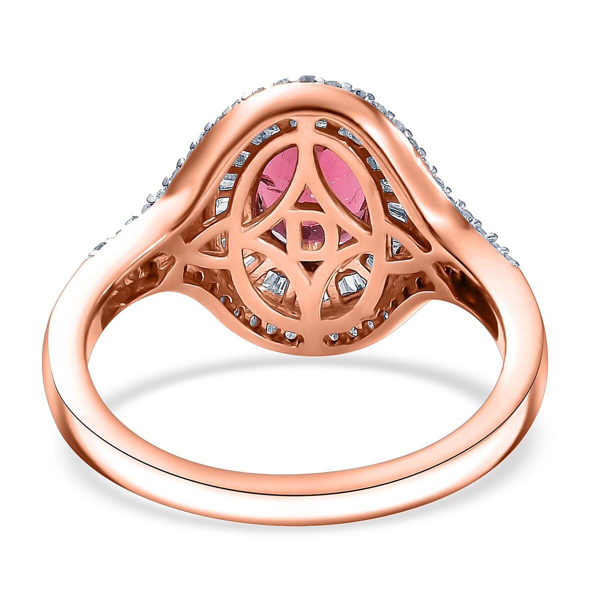 D'Joy Ouro Fino Rubellite, Natural Pink and White Diamond 1.85 ctw Celestial Ring in 18K Vermeil Rose Gold Over Sterling Silver (Size 10.0) image number 4