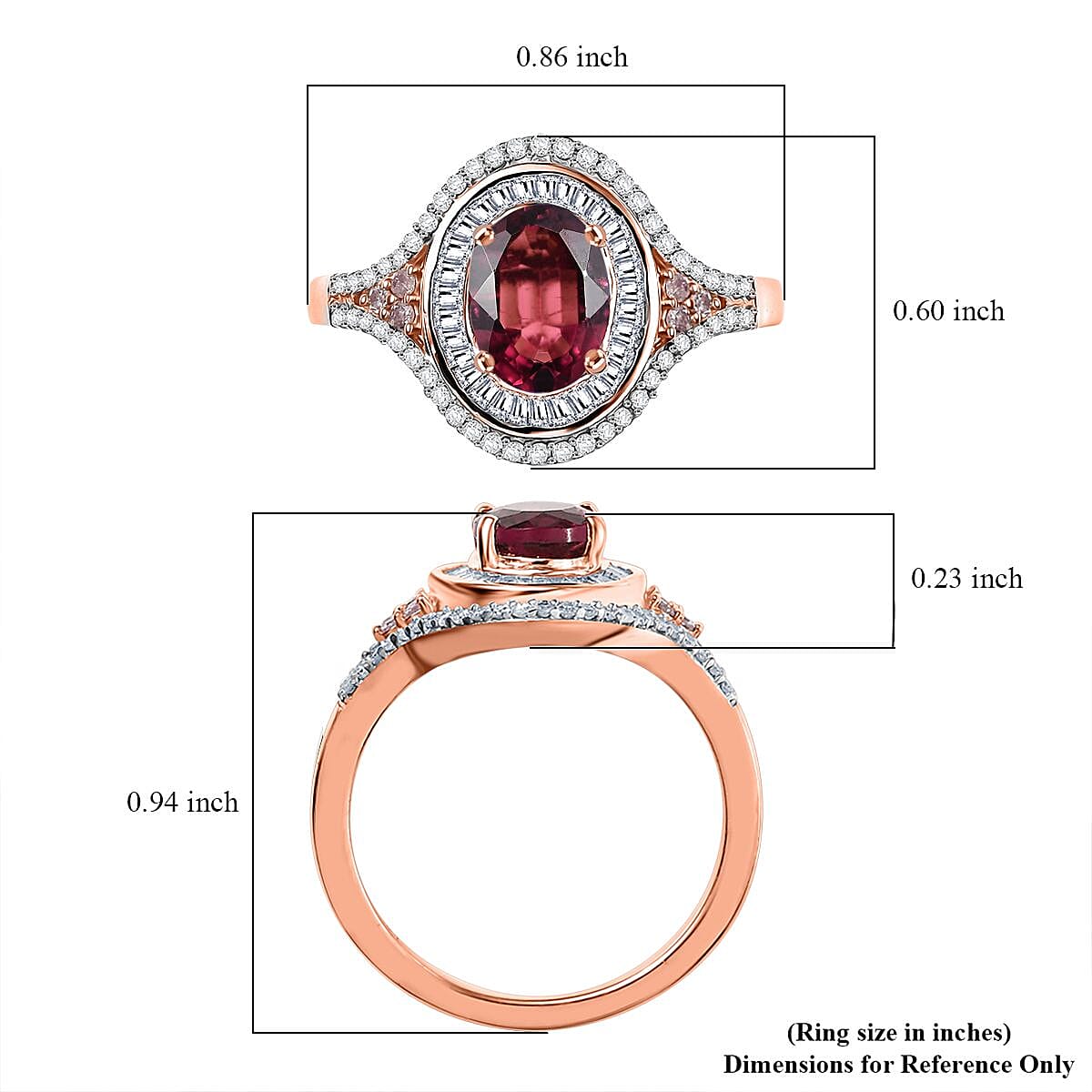 D'Joy Ouro Fino Rubellite, Natural Pink and White Diamond 1.85 ctw Celestial Ring in 18K Vermeil Rose Gold Over Sterling Silver (Size 10.0) image number 5
