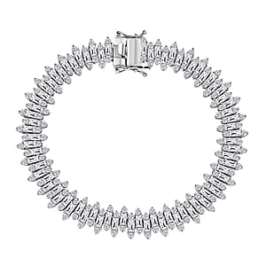 D'Joy White Zircon 15.75 ctw Sunburst Bracelet in Rhodium Over Sterling Silver (6.50 In)